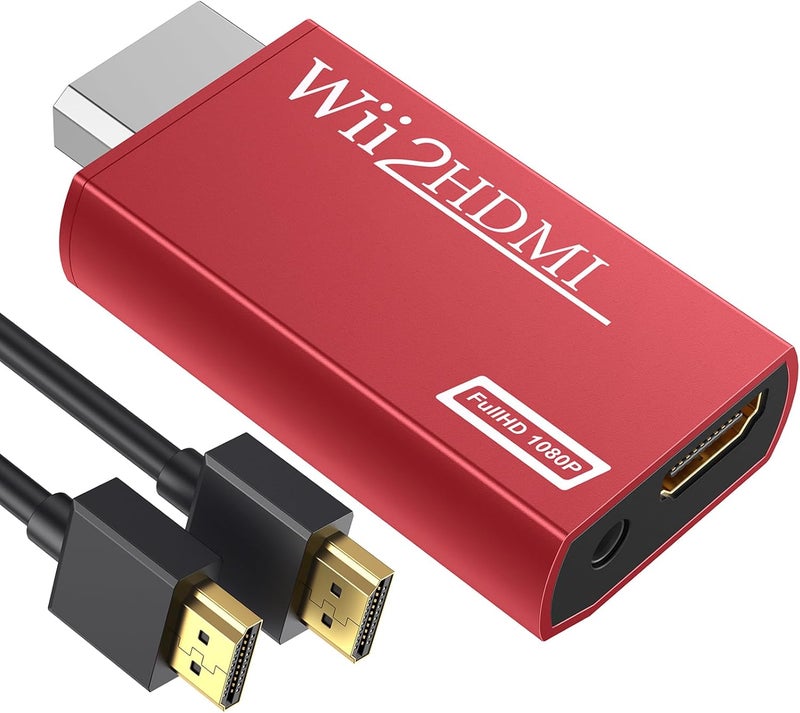 GANA Wii to HDMI Converter Adapter with Hdmi Cable Connect Wii Console to HDMI Display in 1080p Output Video with 3.5mm Audio Supports All Wii Display Modes Red - Image 1